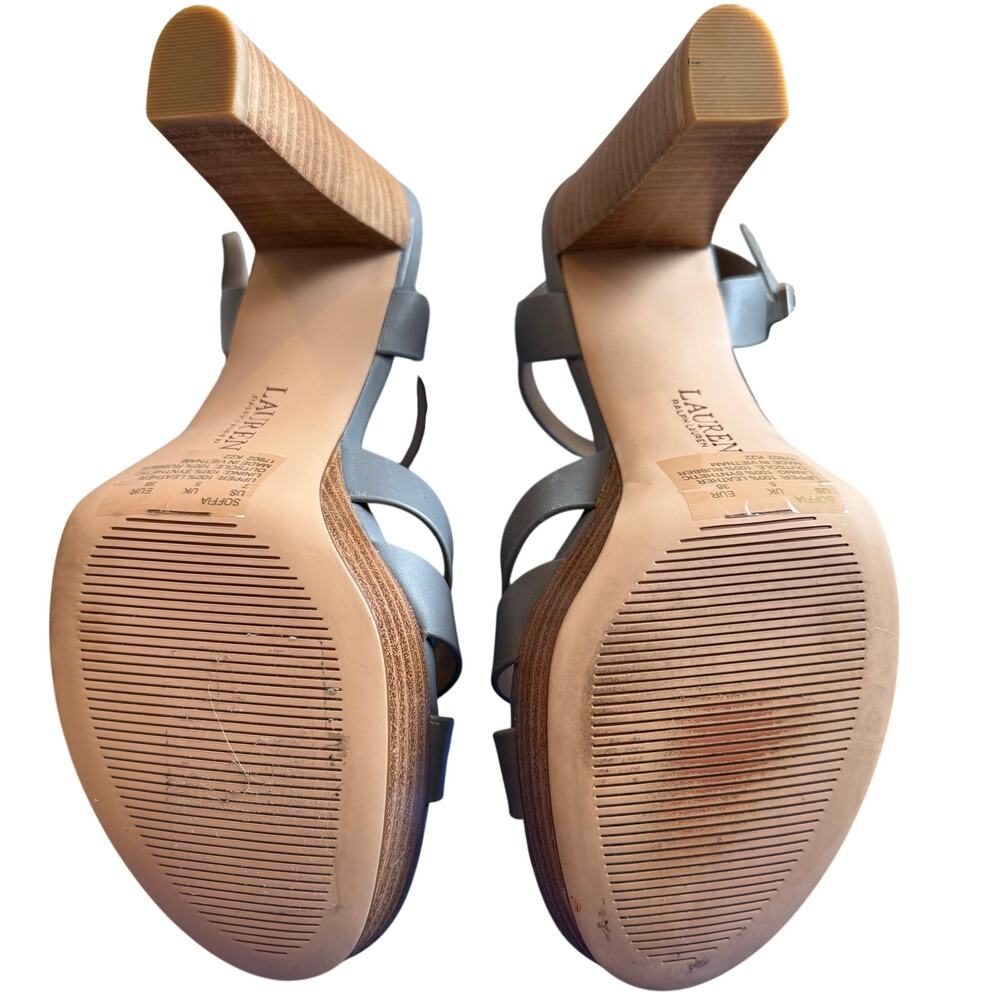 Lauren Ralph Lauren Soffia Nappa Leather Ankle Strap Platform Sandal Gray Size 7 - Picture 4 of 8